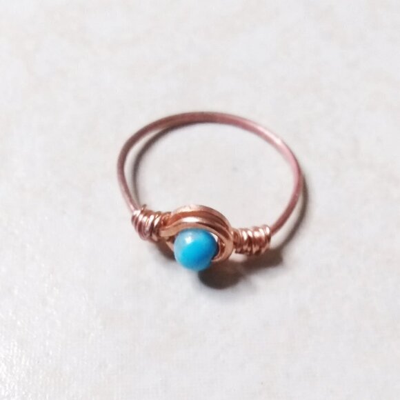 Trending! Sexy! Slim! Dainty! Turquoise Gemstone Ring + Durable Copper! Sz 7 - Picture 5 of 9